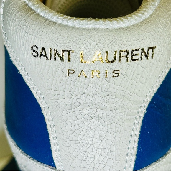 NEW SAINT LAURENT YSL SL/24 LEATHER SNEAKERS MID TOP WHITE BLUE SZ 42 61… - Picture 11 of 16